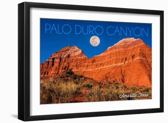 Amarillo, Texas - Palo Duro Canyon - Moon and Red Rock-Lantern Press-Framed Art Print