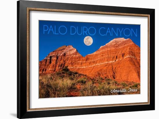 Amarillo, Texas - Palo Duro Canyon - Moon and Red Rock-Lantern Press-Framed Art Print