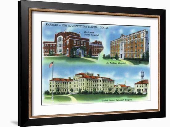 Amarillo, Tx - New Southwestern Hospital Center, Northwest Tx, St. Anthony, and Us Veterans, c.1940-Lantern Press-Framed Art Print