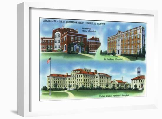 Amarillo, Tx - New Southwestern Hospital Center, Northwest Tx, St. Anthony, and Us Veterans, c.1940-Lantern Press-Framed Art Print