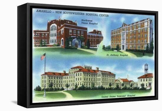 Amarillo, Tx - New Southwestern Hospital Center, Northwest Tx, St. Anthony, and Us Veterans, c.1940-Lantern Press-Framed Stretched Canvas