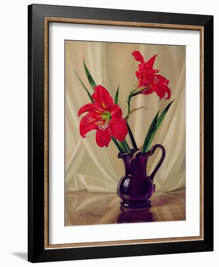 Amaryllis Lillies, in a Dark Glass Jug-Albert Williams-Framed Giclee Print