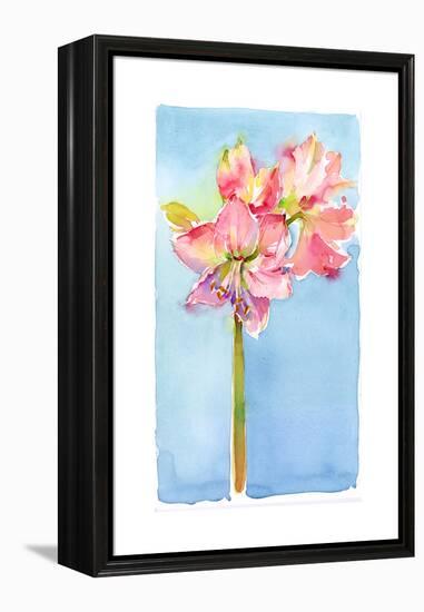 Amaryllis with Aqua Background, 2015-John Keeling-Framed Premier Image Canvas