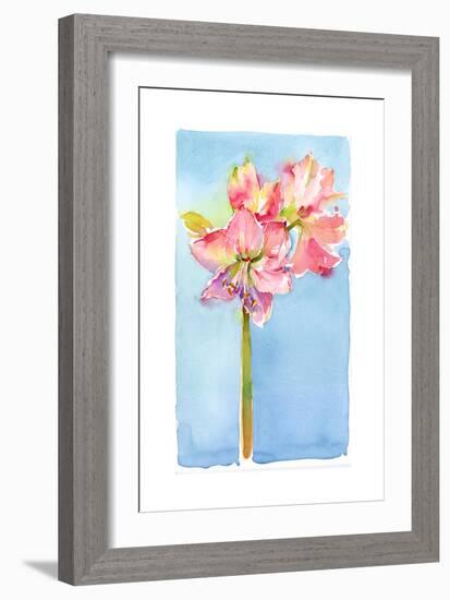 Amaryllis with Aqua Background, 2015-John Keeling-Framed Giclee Print