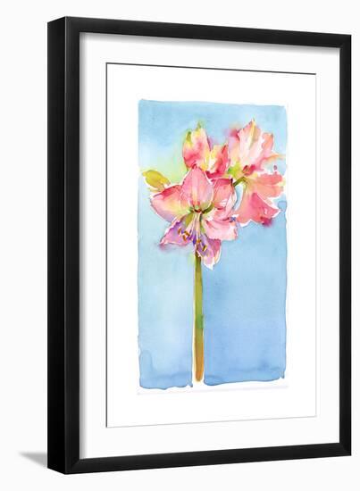 Amaryllis with Aqua Background, 2015-John Keeling-Framed Giclee Print