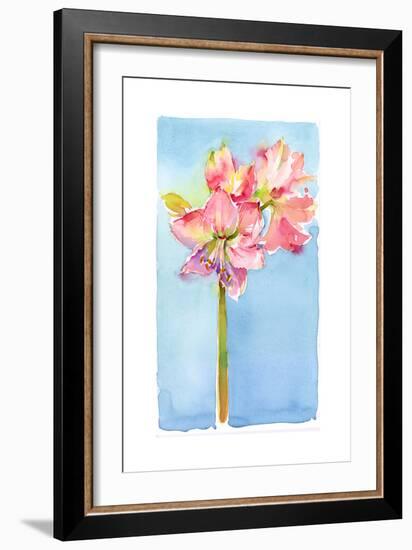 Amaryllis with Aqua Background, 2015-John Keeling-Framed Giclee Print