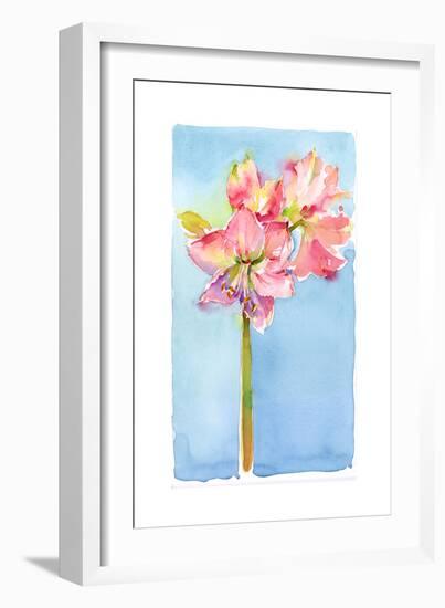 Amaryllis with Aqua Background, 2015-John Keeling-Framed Giclee Print