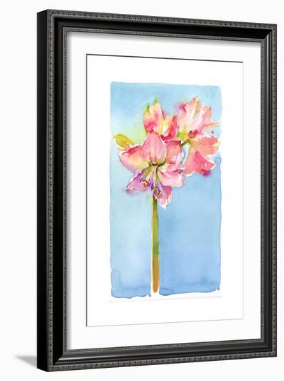 Amaryllis with Aqua Background, 2015-John Keeling-Framed Giclee Print