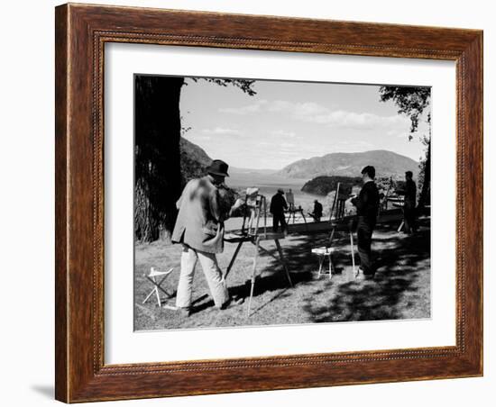 Amatuer Artists Painting Hudson River Landscape Scene-Alfred Eisenstaedt-Framed Photographic Print