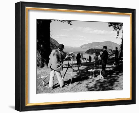 Amatuer Artists Painting Hudson River Landscape Scene-Alfred Eisenstaedt-Framed Photographic Print