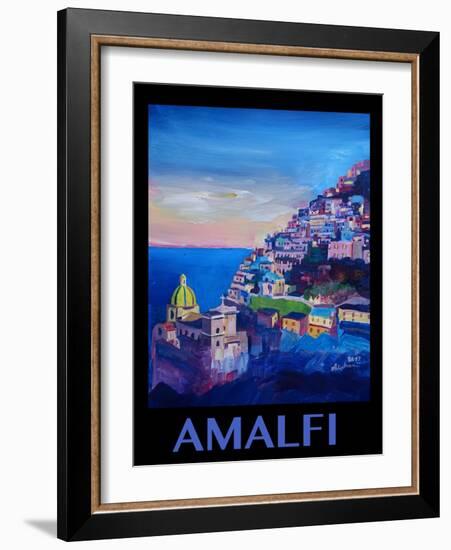 Amazing Amalfi Coast At Sunset - Retro Poster II-Markus Bleichner-Framed Art Print