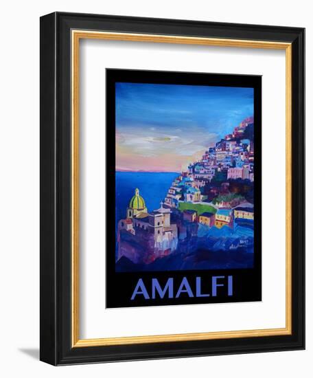 Amazing Amalfi Coast At Sunset - Retro Poster II-Markus Bleichner-Framed Art Print