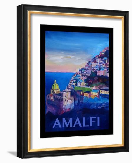 Amazing Amalfi Coast At Sunset - Retro Poster III-Markus Bleichner-Framed Art Print