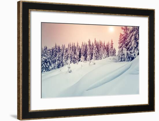 Amazing Evening Winter Landscape. National Park. Carpathian, Ukraine, Europe. Beauty World. Retro S-Leonid Tit-Framed Photographic Print