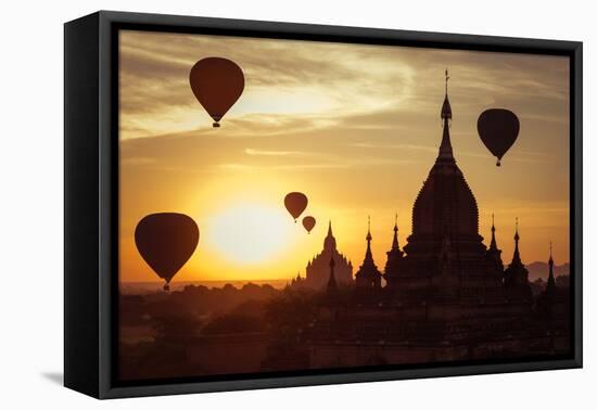 Amazing Misty Sunrise Colors and Balloons Silhouettes over Ancient Dhammayan Gyi Pagoda. Architectu-Perfect Lazybones-Framed Premier Image Canvas