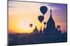 Amazing Misty Sunrise Colors and Balloons Silhouettes over Ancient Dhammayan Gyi Pagoda. Architectu-Perfect Lazybones-Mounted Photographic Print