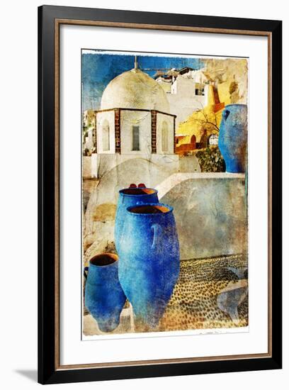 Amazing Santorini - Artwork In Painting Style-Maugli-l-Framed Premium Giclee Print