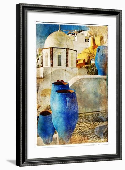 Amazing Santorini - Artwork In Painting Style-Maugli-l-Framed Art Print