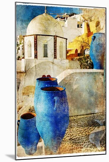 Amazing Santorini - Artwork In Painting Style-Maugli-l-Mounted Art Print