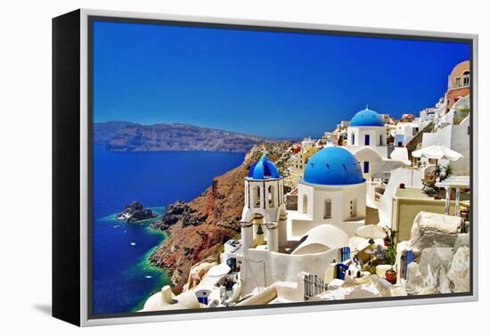 Amazing Santorini - Travel In Greek Islands Series-Maugli-l-Framed Stretched Canvas