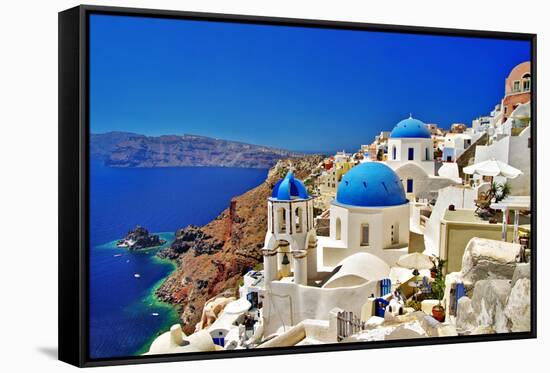 Amazing Santorini - Travel In Greek Islands Series-Maugli-l-Framed Stretched Canvas