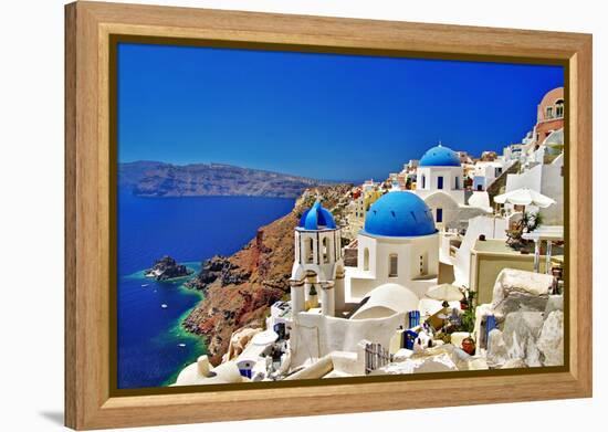 Amazing Santorini - Travel In Greek Islands Series-Maugli-l-Framed Stretched Canvas