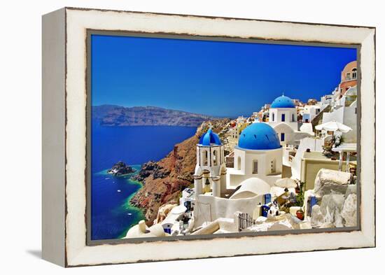 Amazing Santorini - Travel In Greek Islands Series-Maugli-l-Framed Stretched Canvas