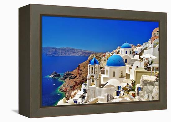 Amazing Santorini - Travel In Greek Islands Series-Maugli-l-Framed Stretched Canvas