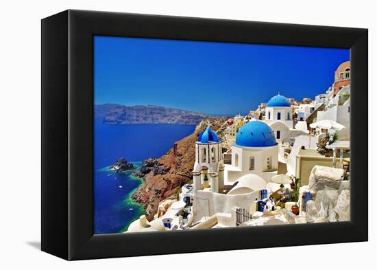 Amazing Santorini - Travel In Greek Islands Series-Maugli-l-Framed Stretched Canvas