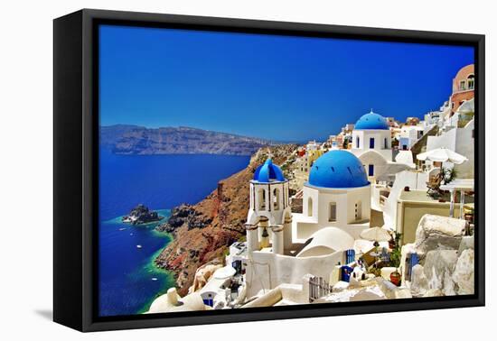 Amazing Santorini - Travel In Greek Islands Series-Maugli-l-Framed Stretched Canvas