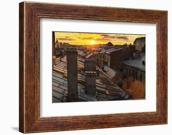 Amazing Sunset on the Roofs of St.Petersburg in Russia.-De Visu-Framed Photographic Print