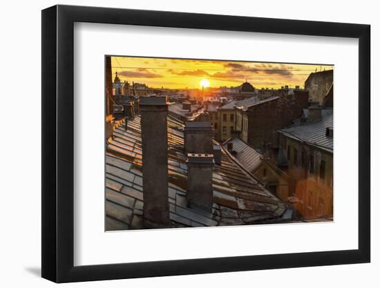 Amazing Sunset on the Roofs of St.Petersburg in Russia.-De Visu-Framed Photographic Print