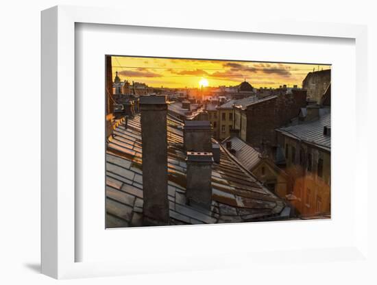 Amazing Sunset on the Roofs of St.Petersburg in Russia.-De Visu-Framed Photographic Print