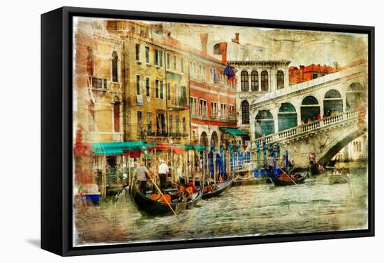 Amazing Venice, Rialto Bridge - Artwork In Painting Style-Maugli-l-Framed Stretched Canvas