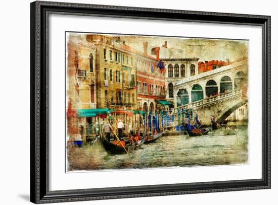 Amazing Venice, Rialto Bridge - Artwork In Painting Style-Maugli-l-Framed Art Print