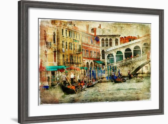 Amazing Venice, Rialto Bridge - Artwork In Painting Style-Maugli-l-Framed Art Print