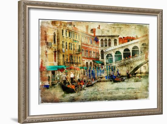 Amazing Venice, Rialto Bridge - Artwork In Painting Style-Maugli-l-Framed Art Print