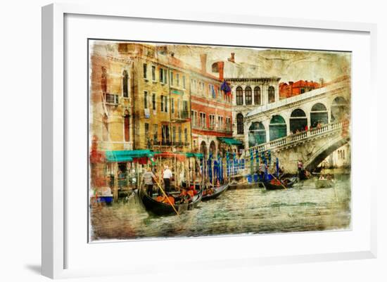 Amazing Venice, Rialto Bridge - Artwork In Painting Style-Maugli-l-Framed Art Print