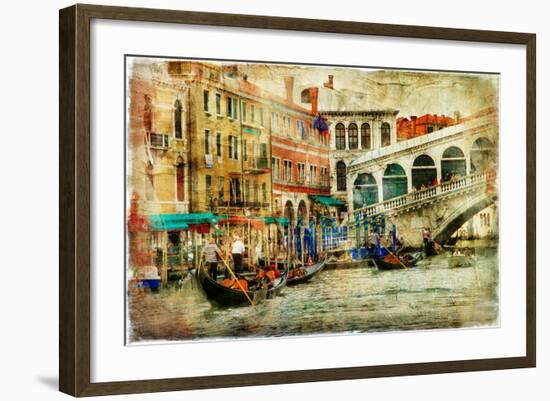 Amazing Venice, Rialto Bridge - Artwork In Painting Style-Maugli-l-Framed Art Print