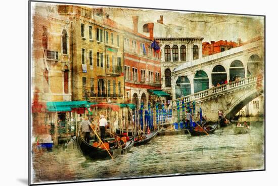 Amazing Venice, Rialto Bridge - Artwork In Painting Style-Maugli-l-Mounted Art Print