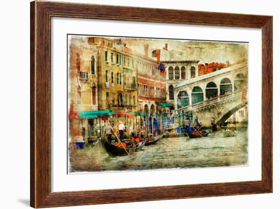 Amazing Venice, Rialto Bridge - Artwork In Painting Style-Maugli-l-Framed Art Print
