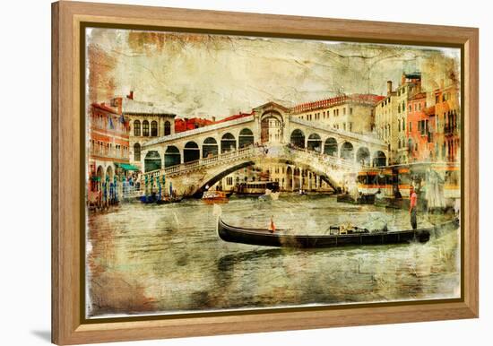 Amazing Venice,Rialto Bridge - Artwork In Painting Style-Maugli-l-Framed Stretched Canvas