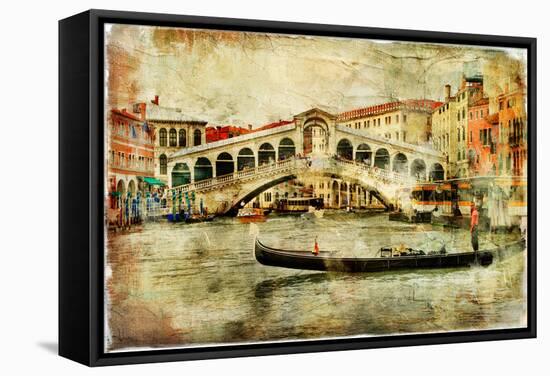 Amazing Venice,Rialto Bridge - Artwork In Painting Style-Maugli-l-Framed Stretched Canvas