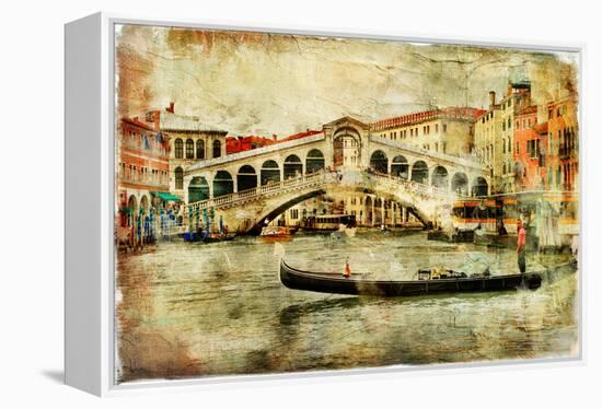 Amazing Venice,Rialto Bridge - Artwork In Painting Style-Maugli-l-Framed Stretched Canvas