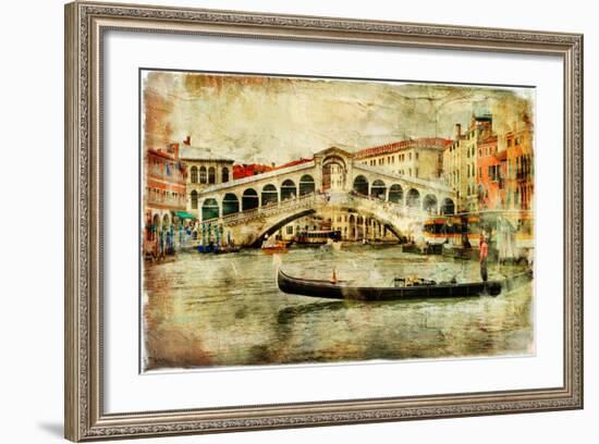 Amazing Venice,Rialto Bridge - Artwork In Painting Style-Maugli-l-Framed Premium Giclee Print