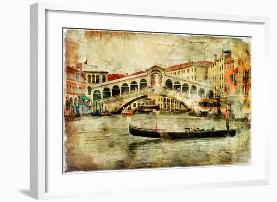Amazing Venice,Rialto Bridge - Artwork In Painting Style-Maugli-l-Framed Premium Giclee Print