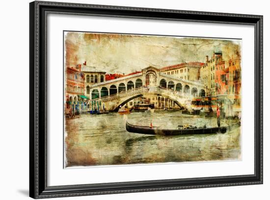 Amazing Venice,Rialto Bridge - Artwork In Painting Style-Maugli-l-Framed Art Print