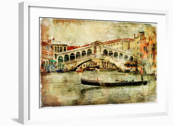 Amazing Venice,Rialto Bridge - Artwork In Painting Style-Maugli-l-Framed Art Print