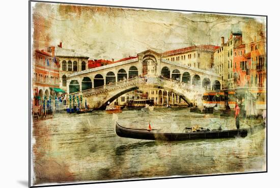 Amazing Venice,Rialto Bridge - Artwork In Painting Style-Maugli-l-Mounted Art Print