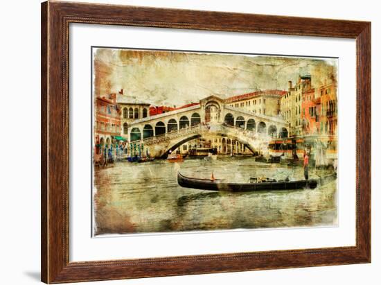 Amazing Venice,Rialto Bridge - Artwork In Painting Style-Maugli-l-Framed Art Print